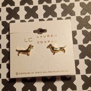 Lauren Conrad Dashshund Dog Stud Earrings. Gold in color